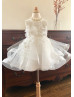 Beaded White Lace Tulle Flower Girl Dress With Horsehair Bands